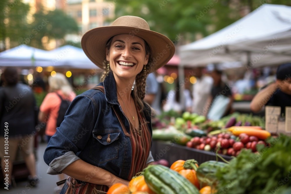 Wall mural Market adult smile woman.