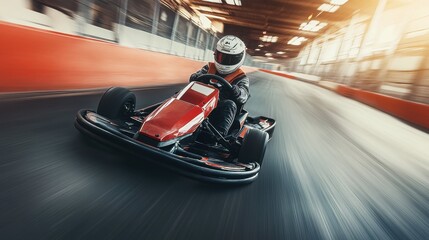 Naklejka premium A person is happily riding a go kart that has the number 3 on its front side