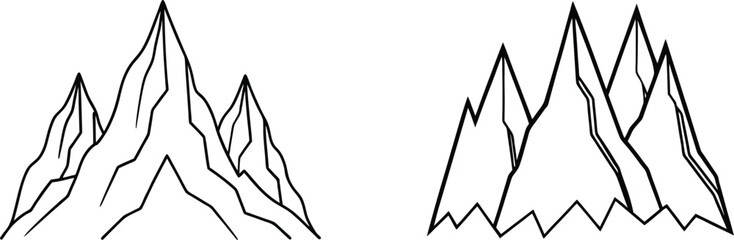 Two Mountain Ranges Black Line Art Illustration