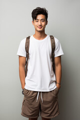 A man in white color casual outfit standing in the studio with isolated background