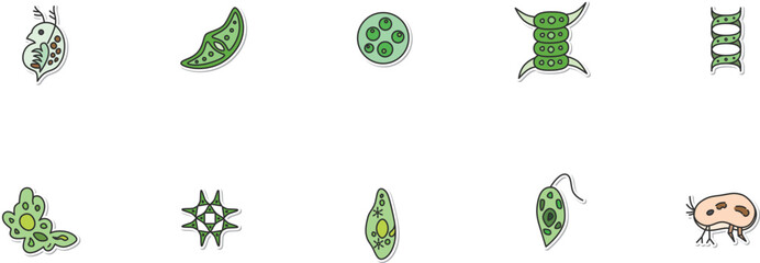 ステッカー微生物のイラストアイコンセット（背景なし）