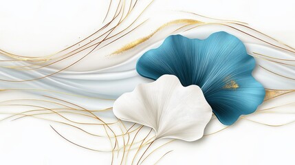 This captivating 3D wall art showcases ginkgo leaves in stunning turquoise, blue, and gold. The intricate details create an elegant aesthetic, perfect for enhancing interior spaces. SEAMLESS PATTERN