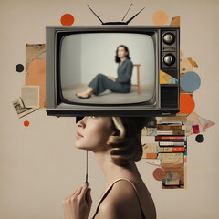 Television manipulation and brainwashing. Mass media propaganda control. Contemporary art collage