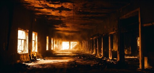Fototapeta premium Old abandoned factory, AI generated