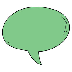 Hand drawn cartoon green speech bubble on white background.