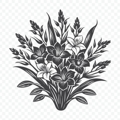 Elegant Floral Bunch Featuring Gladiolus Silhouette in Detailed Vector Art