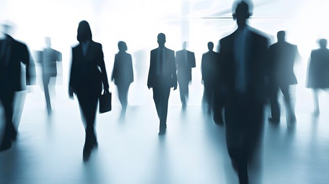 Silhouettes of people walking in a blurred background