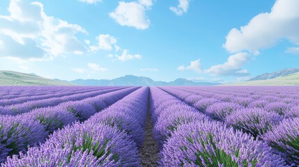 Fototapeta premium Picturesque Lavender Field with Clear Blue Sky and Gentle Breeze - Perfect for Relaxation and Wellness Concepts Generative AI