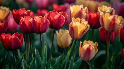 Obraz premium Vibrant Tulips in Bloom at a Colorful Garden