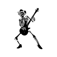 Skeleton playing guitar ligo icon design 