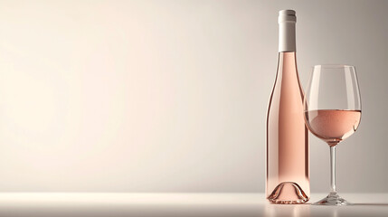 Bottle and Glass of Rose Wine on White Background