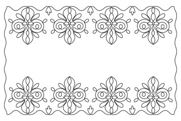 Lace frame, border with an ornate pattern, made in one continuous line in minimalism. Editable vector outline