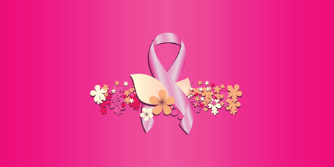 Pink Ribbon With Flowers Illustration