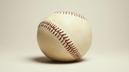 Vintage Baseball with Red Stitching on White Background