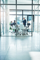 Meeting, presentation and business people in office for financial review, teamwork and...