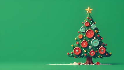 Christmas tree made of car engine parts on a green background, a unique combination of festive and automotive elements.