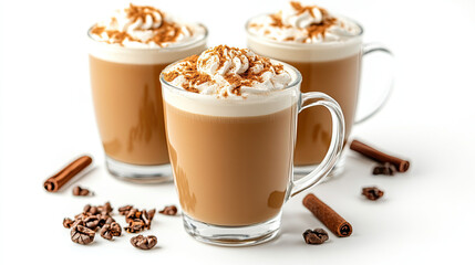 Isolated pumpkin spice lattes on a white background