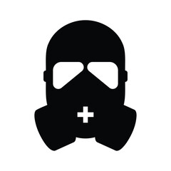 Black silhouette of a gas mask icon on white background