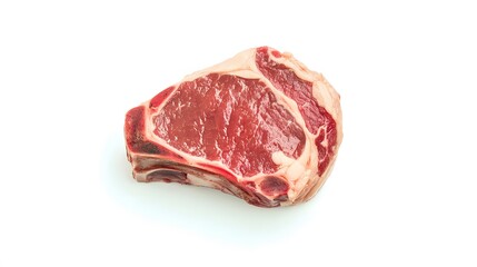 Fototapeta premium Fresh raw steak on a white background, showcasing marbling and texture.