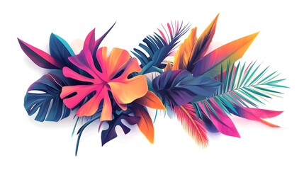 Naklejka premium Tropical Leaves Arrangement Colorful Jungle Foliage Exotic Plant Design