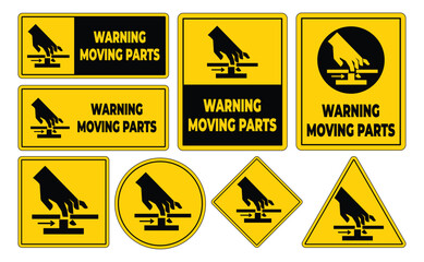 Caution Signs for Moving Parts in Various Shapes