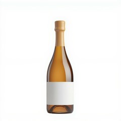 A minimalist wine bottle with a wooden cork and a blank white label, showcasing an elegant design.
