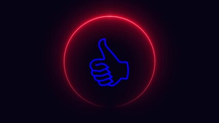 Animated neon sign with a thumbs up symbol glowing in blue against a Video motion graphic animation Neon Outline Dislike Icon Animation Black Background - Powered by Adobe