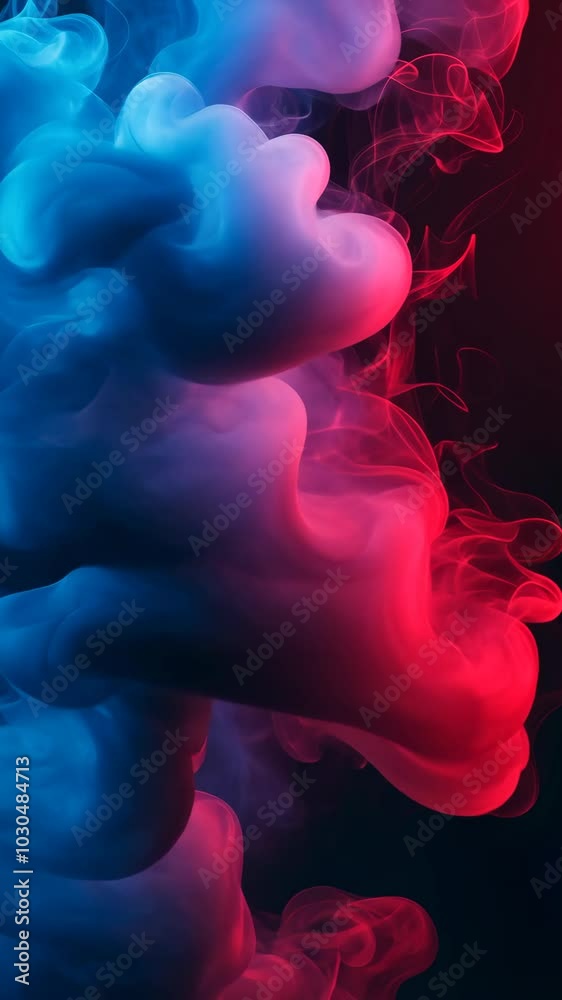 Poster abstract smoke clouds in red and blue on dark background