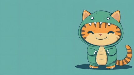 Obraz premium Cute Cartoon Cat in a Green Dinosaur Costume Illustration