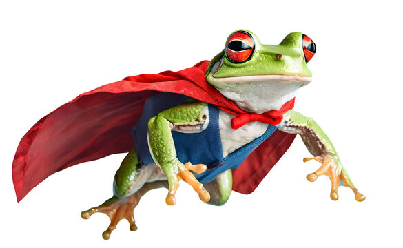 Flying Frog With Red Cape. Generative AI