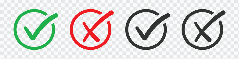 Obraz premium Check Mark and Cross Icon Set with Yes/No Buttons