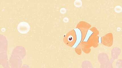 Cheerful Cartoon Fish in Pastel Peach Background