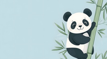 Naklejka premium Cute Panda Bear Climbing Bamboo Illustration