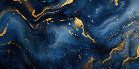Blue marble gold background abstract swirling.