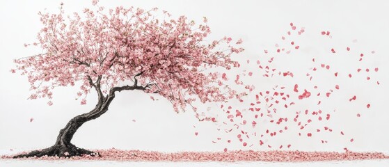 Cherry blossom tree in full bloom against white backdrop
