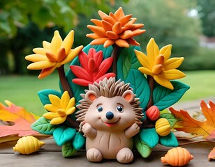 Fototapeta premium Hedgehog in leaves, autumn, garden