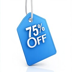 A blue price tag displaying a discount of 75% off, indicating a sale or promotion.