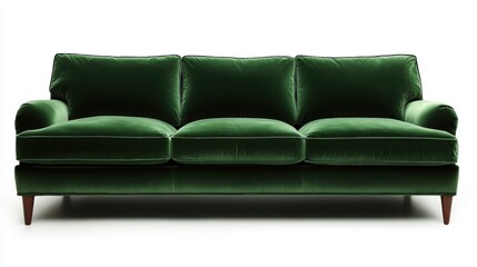 Plush velvet sofa in deep emerald green