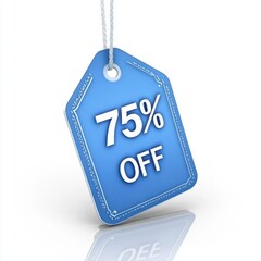 A blue price tag displaying a discount of 75% off.