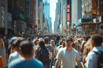 Diverse Crowd Walking in a Bustling City Street, Perfect for Urban Lifestyle and Multicultural Community Concepts Generative AI