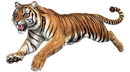 Obraz premium Powerful Tiger Leaping with Claws Extended in Detailed Striped Fury
