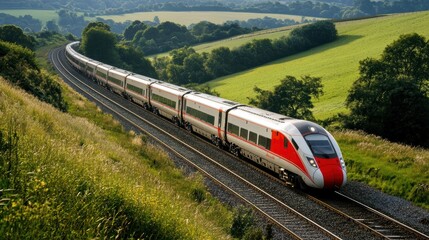 Fototapeta premium High speed train racing through scenic countryside