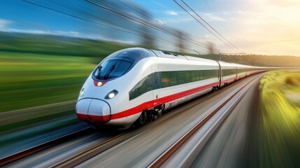 Naklejka premium High speed train racing through scenic countryside
