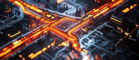 Obraz premium Subway map with glowing LED route indicators