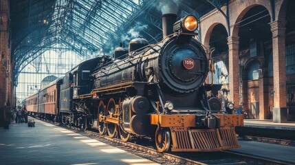 Historic steam locomotive at railway museum