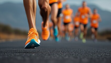 Runners in Action, Close-up of Feet and Legs During a Marathon Generative AI