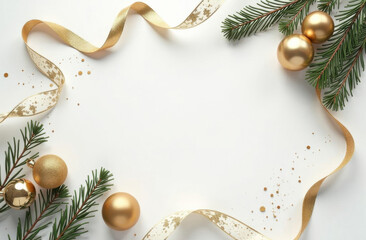 Obraz premium The beautiful scene features a lovely white background adorned with festive Christmas decorations along with an elegant gold ribbon