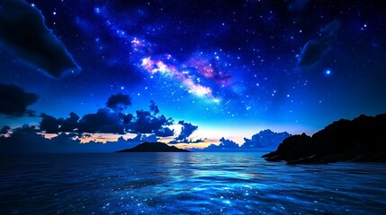 Night Sky Over Calm Ocean With Stars and Milky Way