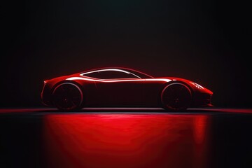 Red sports car silhouette on a black background.