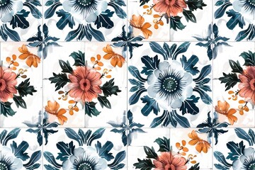 Obraz premium Tiles of flowers pattern backgrounds plant art.